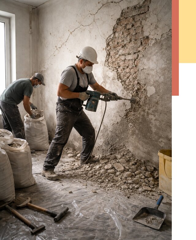 Демонтаж штукатурки со стен в Петропавловске-Камчатском от 7460 руб/м² — быстро и недорого | ОТДЕЛОЧНИК-Птк