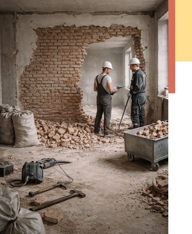 Демонтаж кирпичных стен в Петропавловске-Камчатском от 4352 руб. — быстро, недорого, под ключ | ОТДЕЛОЧНИК-Птк