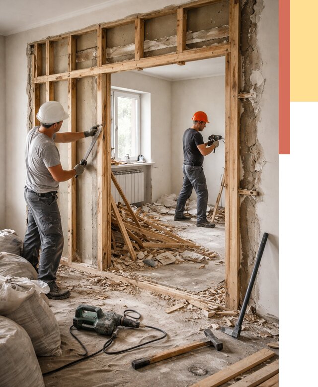 Демонтаж деревянных перегородок в Петропавловске-Камчатском от 3316 руб. — быстро и недорого | ОТДЕЛОЧНИК-Птк