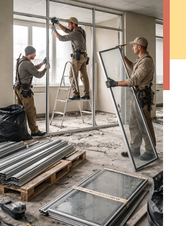 Демонтаж алюминиевых перегородок в Петропавловске-Камчатском от 4352 руб. — быстро и недорого | ОТДЕЛОЧНИК-Птк