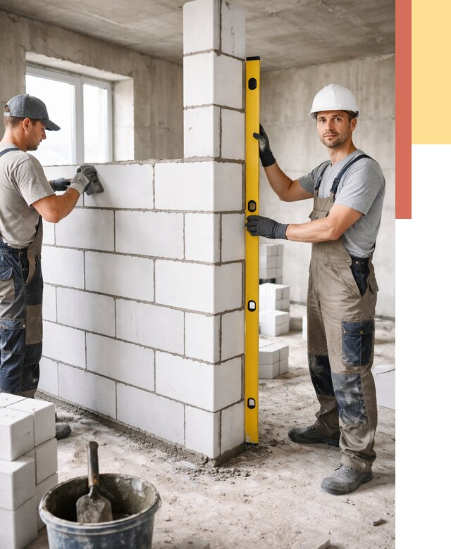 Кладка перегородок из пеноблока в Петропавловске-Камчатском от 1865 руб. под ключ | ОТДЕЛОЧНИК-Птк