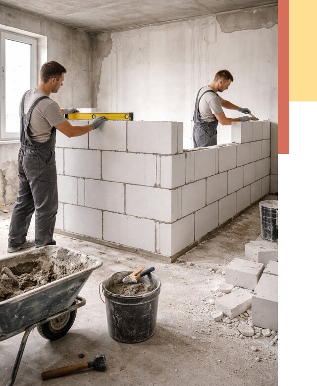 Кладка перегородок из ПГП в Петропавловске-Камчатском от 2590 руб./м2 — монтаж и возведение под ключ | ОТДЕЛОЧНИК-Птк