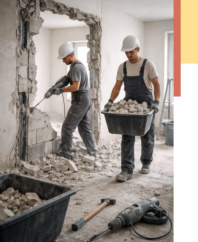 Демонтаж блоковых перегородок в Петропавловске-Камчатском от 3885 руб. — быстро и недорого | ОТДЕЛОЧНИК-Птк