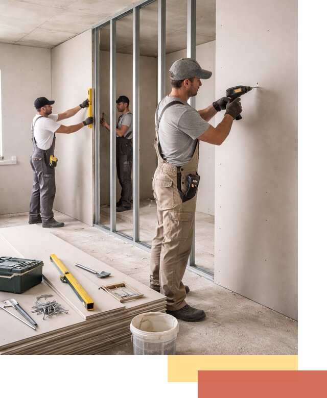 Однослойная перегородка из гипсокартона в Петропавловске-Камчатском под ключ, монтаж и отделка