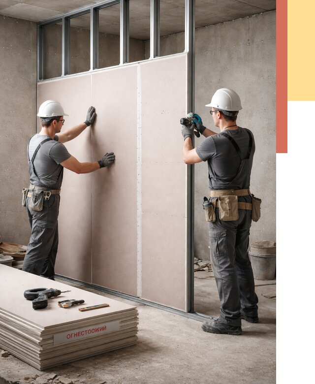 Перегородка из огнестойкого гипсокартона в Петропавловске-Камчатском от 1917 руб. под ключ | ОТДЕЛОЧНИК-Птк
