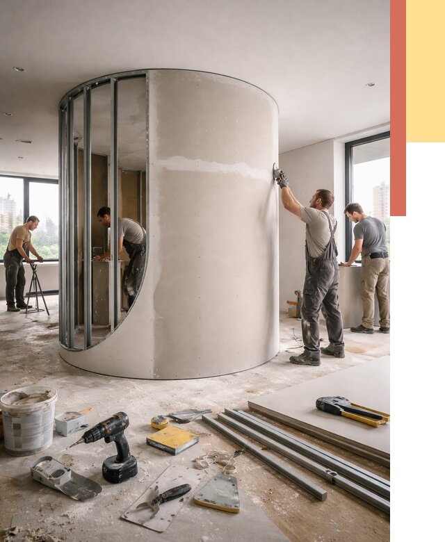 Радиусная перегородка из гипсокартона в Петропавловске-Камчатском от 3005 руб. под ключ | ОТДЕЛОЧНИК-Птк