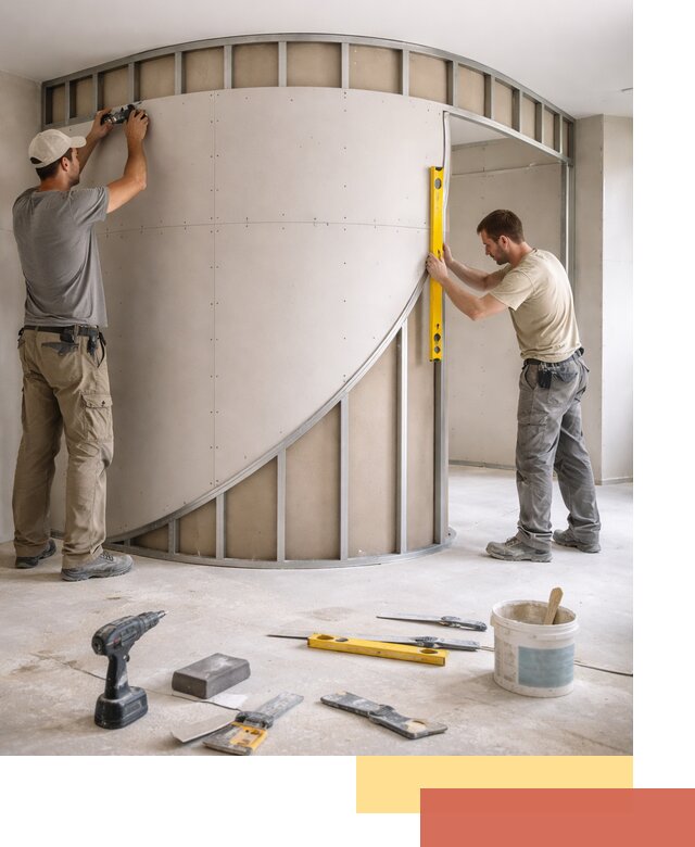 Радиусная перегородка из гипсокартона в Петропавловске-Камчатском под ключ