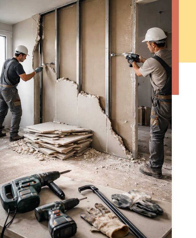 Демонтаж перегородки из гипсокартона в Петропавловске-Камчатском от 1243 руб. быстро и недорого | ОТДЕЛОЧНИК-Птк