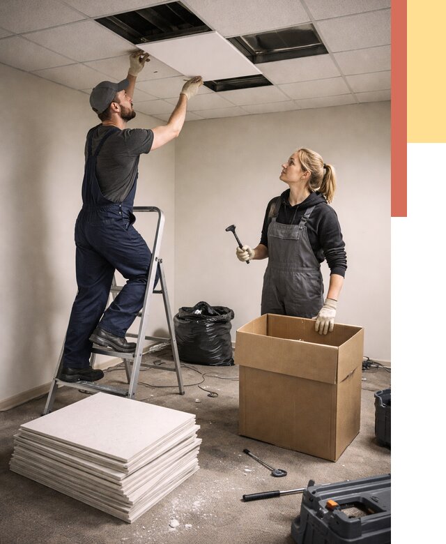 Демонтаж потолочной плитки в Петропавловске-Камчатском от 4662 руб. быстро и недорого | ОТДЕЛОЧНИК-Птк