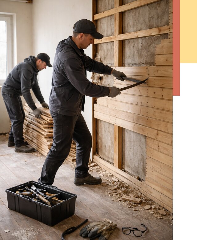 Демонтаж вагонки в Петропавловске-Камчатском от 3937 руб/м2 — быстро и недорого | ОТДЕЛОЧНИК-Птк