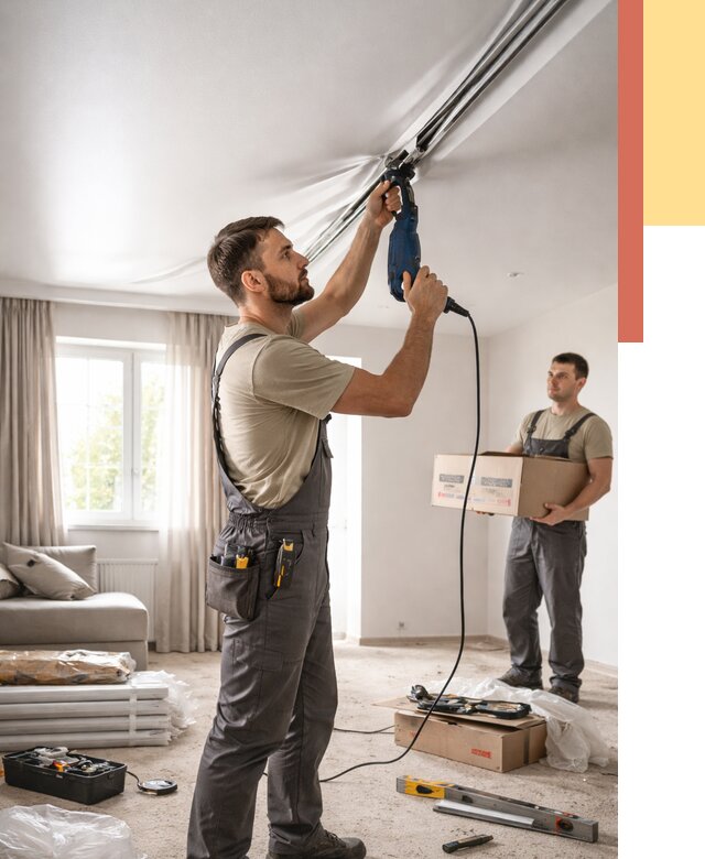 Монтаж сатинового натяжного потолка в Петропавловске-Камчатском от 3626 руб. | Быстро, недорого — ОТДЕЛОЧНИК-Птк