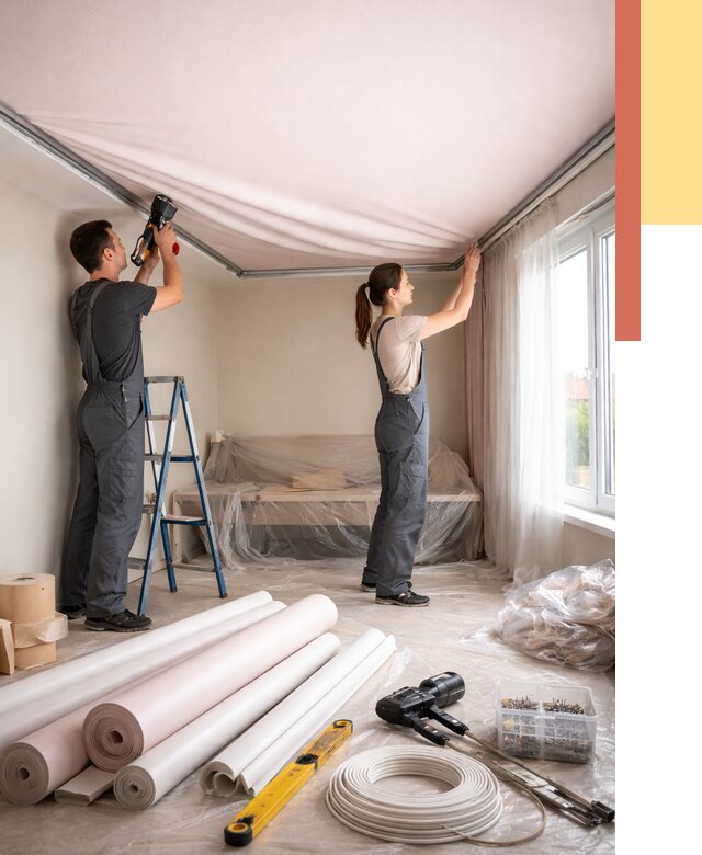 Монтаж цветного натяжного потолка в Петропавловске-Камчатском от 4352 руб/м² — быстро и недорого | ОТДЕЛОЧНИК-Птк