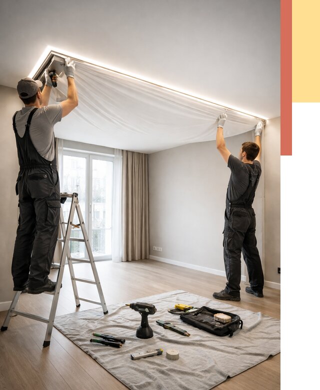 Монтаж парящего натяжного потолка в Петропавловске-Камчатском от 4662 руб. быстро и недорого | ОТДЕЛОЧНИК-Птк