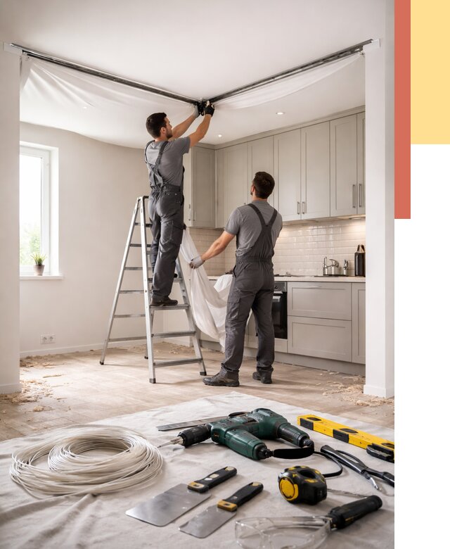 Установка натяжного потолка на кухне в Петропавловске-Камчатском от 2487 руб. | ОТДЕЛОЧНИК-Птк