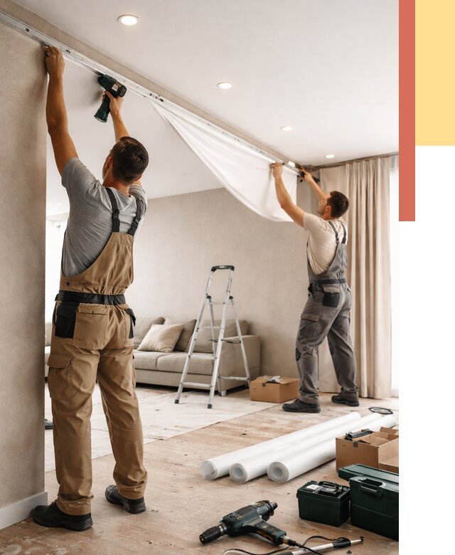 Монтаж натяжного потолка в гостиной в Петропавловске-Камчатском от 570 руб. | ОТДЕЛОЧНИК-Птк