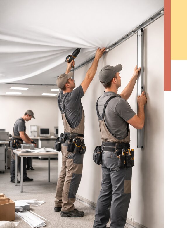 Монтаж натяжного потолка в офисе в Петропавловске-Камчатском от 466 руб/м² — быстро и недорого | ОТДЕЛОЧНИК-Птк