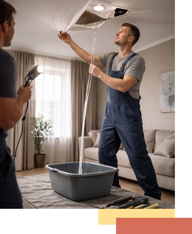 Слив воды с натяжного потолка в Петропавловске-Камчатском быстро и аккуратно