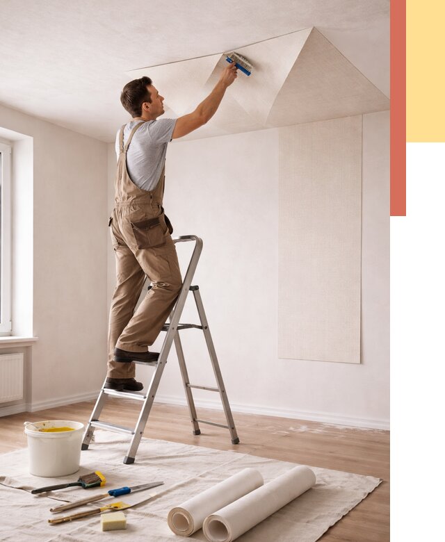 Поклейка обоев на потолок в Петропавловске-Камчатском от 4662 руб. быстро и недорого | ОТДЕЛОЧНИК-Птк